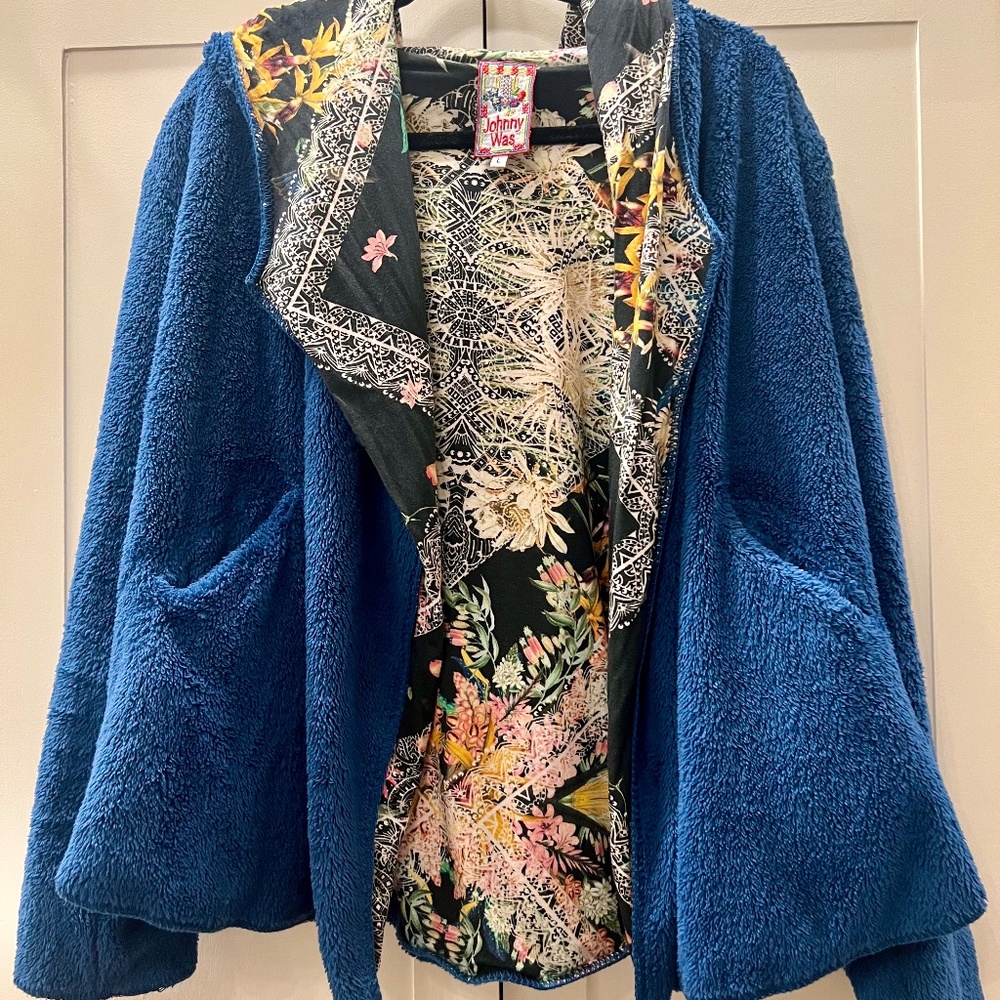 Johnny Was Wrap Sherpa Hoodie Sweater L
